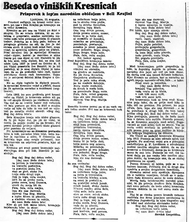 Članek v časopisu Slovenski narod