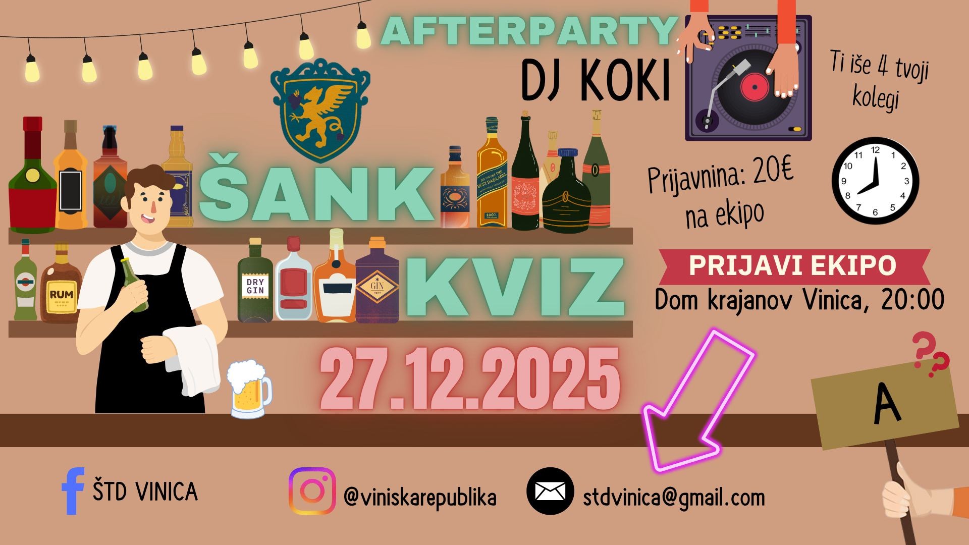 Viniški šank kviz + afterparty z DJ Koki